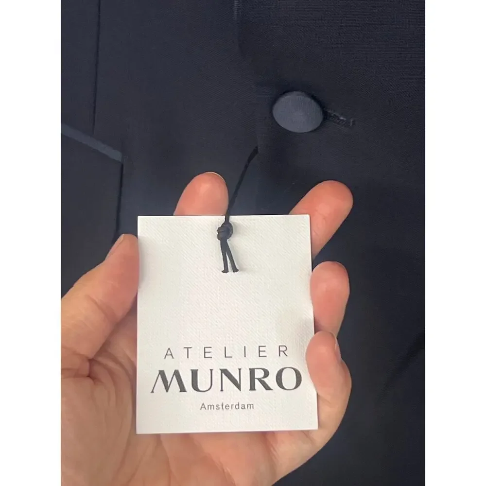 $995 New 2 PC Mens Suit Atelier munro sz38 us navy blue tuxedo satin lapel